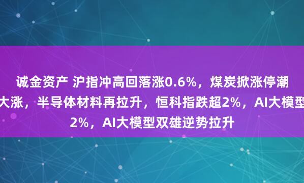 诚金资产 沪指冲高回落涨0.6%，煤炭掀涨停潮，贵金属集体大涨，半导体材料再拉升，恒科指跌超2%，AI大模型双雄逆势拉升